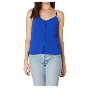 BB Dakota Small New Crazy Little Thing Tank Cami Button Velvet Straps Blue Crepe